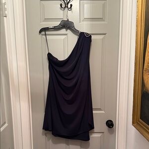 JS Collections Navy One-Shoulder Draped Cocktail Dress